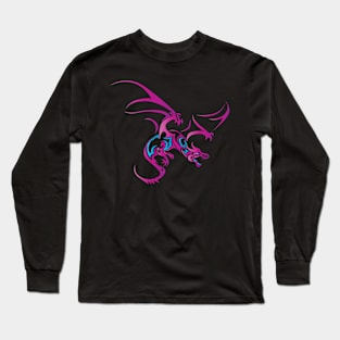 Flying Dragon in Tattoo/Tribal Style, Pink Long Sleeve T-Shirt